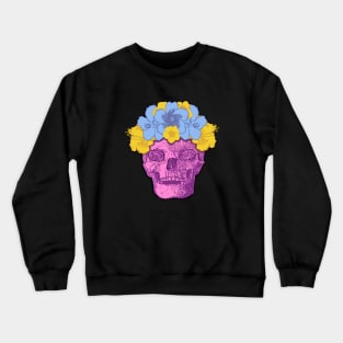 Pink Skull with Blue and Yellow Flower Crown Crewneck Sweatshirt